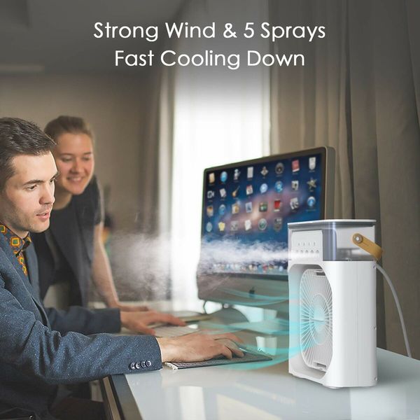 Personal Air Cooler,Portable Air Conditioner Fan,Mini Evaporative Cooler with 7 Colors LED Light,1/2/3 H Timer,3 Wind Speeds and 3 Spray Modes