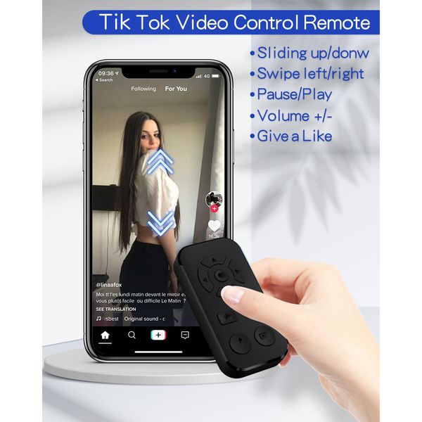 TikTok Scrolling Remote Control for iPhone and Android Smartphones,Bluetooth Page Turner for Kindle App,Camera Photo and Video Clicker for iPhone (Black)