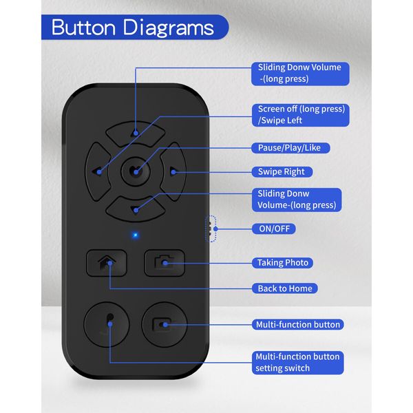 TikTok Scrolling Remote Control for iPhone and Android Smartphones,Bluetooth Page Turner for Kindle App,Camera Photo and Video Clicker for iPhone (Black)