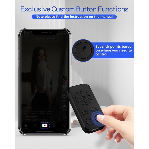 TikTok Scrolling Remote Control for iPhone and Android Smartphones,Bluetooth Page Turner for Kindle App,Camera Photo and Video Clicker for iPhone (Black)