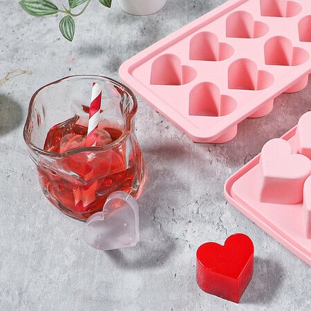 2 PCS Heart Ice Cube Molds, 10 Heart Shaped Silicone Molds for Chocolate, Ice Cubes,Candy, Soap,Pink Ice Cube Trays for Cocktails, Whiskey, Drinkings