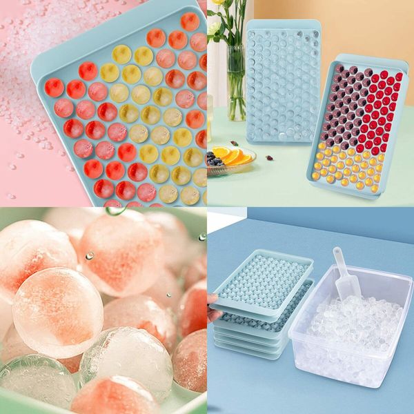 Ice Cube Trays Set, 1.5cm Small Maker for Freezer Easy Release, 104x4 PCS Ball Mold with Bin & Scoop, Chilling Drinks Coffee Juice Cocktail