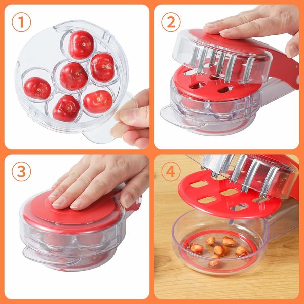 Cherry pitter tool pit remover Push-Pull Six-Hole Seed and Olive Date Quick Pit Remover Easy to use, great kitchen tool