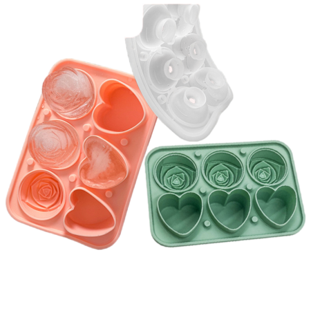 2p Rose Ice Cube Mold, Heart Shapes Ice Cube Tray, Silicone Ice Mold Fun Shapes3 Heart & 3 Rose Ice Balls for Chilling Whiskey Cocktails Drinks