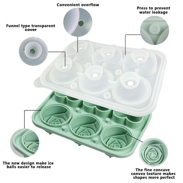 2p Rose Ice Cube Mold, Heart Shapes Ice Cube Tray, Silicone Ice Mold Fun Shapes3 Heart & 3 Rose Ice Balls for Chilling Whiskey Cocktails Drinks