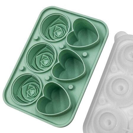 2p Rose Ice Cube Mold, Heart Shapes Ice Cube Tray, Silicone Ice Mold Fun Shapes3 Heart & 3 Rose Ice Balls for Chilling Whiskey Cocktails Drinks