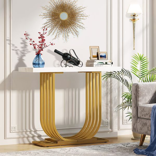 Modern Console Table Coffee Narrow Side Desk Storage Rack Marble White Living Room Office Entry Office