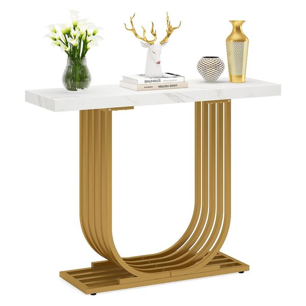 Modern Console Table Coffee Narrow Side Desk Storage Rack Marble White Living Room Office Entry Office