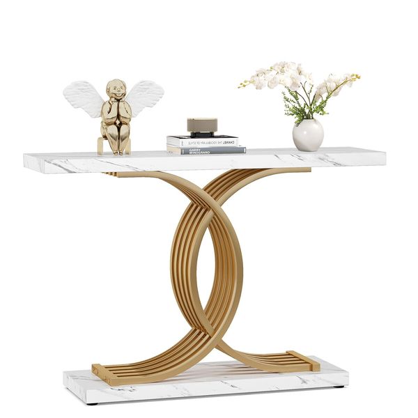 Modern Console Table Coffee Narrow Side Desk Storage Rack Marble White Living Room Office Entry Office