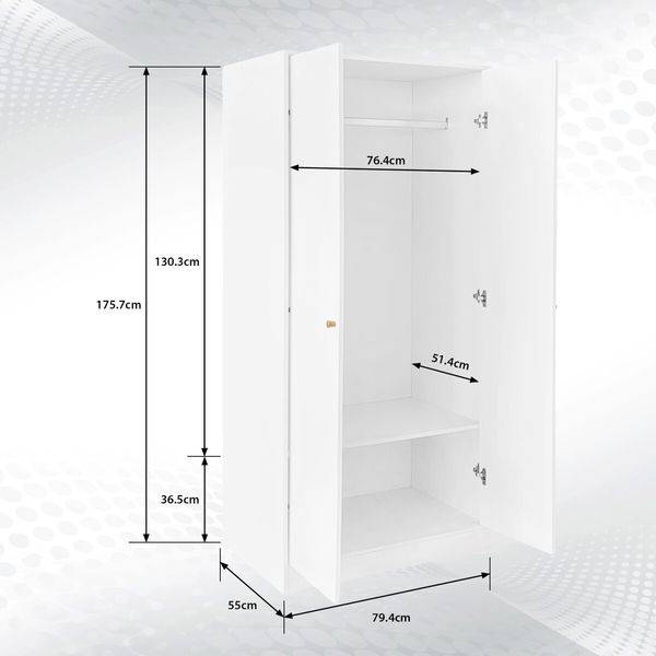 White Storage Wardrobe Cupboard 2 Door Clothes Garment Corner Tall Cabinet Organiser Bedroom Furniture Armoires Freestanding Shelves Closet Unit