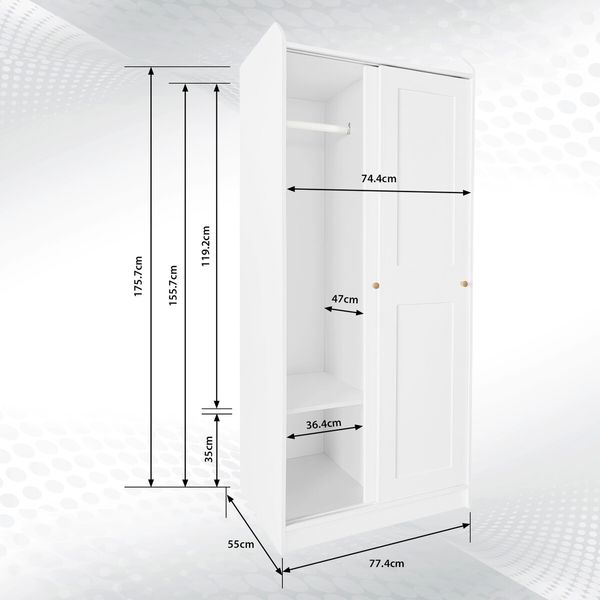 White Wardrobe Cupboard Garment Clothes 2 Sliding Door Storage Cabinet Tall Corner Organiser Bedroom Furniture Armoires Freestanding Shelves Unit