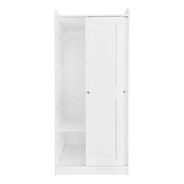 White Wardrobe Cupboard Garment Clothes 2 Sliding Door Storage Cabinet Tall Corner Organiser Bedroom Furniture Armoires Freestanding Shelves Unit