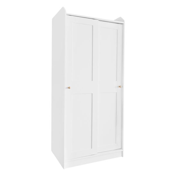 White Wardrobe Cupboard Garment Clothes 2 Sliding Door Storage Cabinet Tall Corner Organiser Bedroom Furniture Armoires Freestanding Shelves Unit