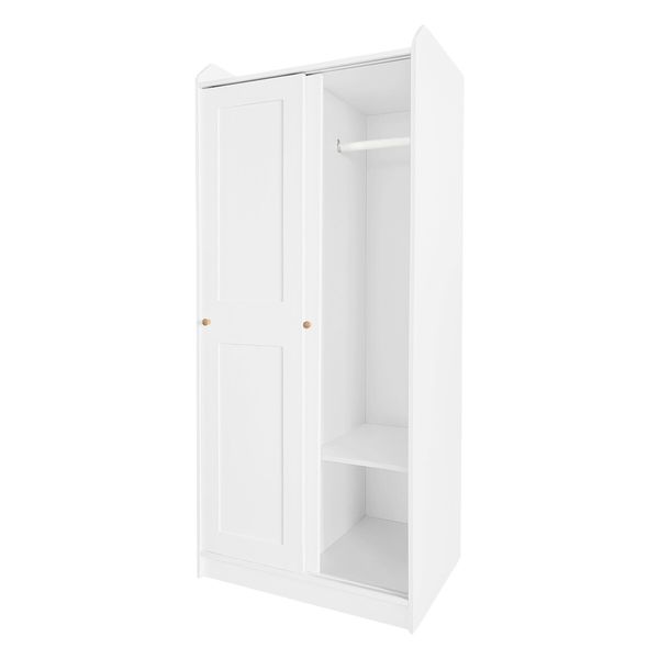 White Wardrobe Cupboard Garment Clothes 2 Sliding Door Storage Cabinet Tall Corner Organiser Bedroom Furniture Armoires Freestanding Shelves Unit