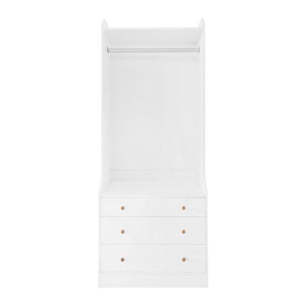 Open Storage Wardrobe White Garment Cabinet 3 Drawers Tall Corner Organiser Bedroom Furniture Freestanding Armories Closet Shelving Unit