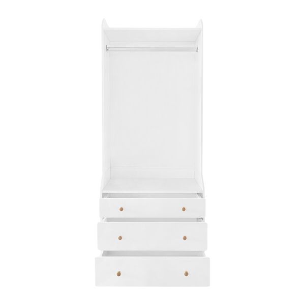 Open Storage Wardrobe White Garment Cabinet 3 Drawers Tall Corner Organiser Bedroom Furniture Freestanding Armories Closet Shelving Unit