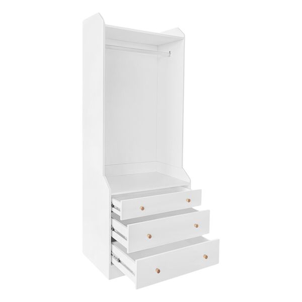 Open Storage Wardrobe White Garment Cabinet 3 Drawers Tall Corner Organiser Bedroom Furniture Freestanding Armories Closet Shelving Unit