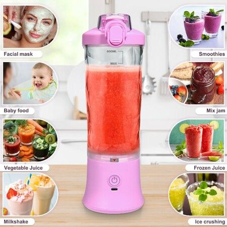 Portable Smoothies Blender,USB Juice Cup,Shakes Blender,Baby Food Mixing Machince with 6 Blades Rechargeable Battery,for Home,Travel,Office(Purple)