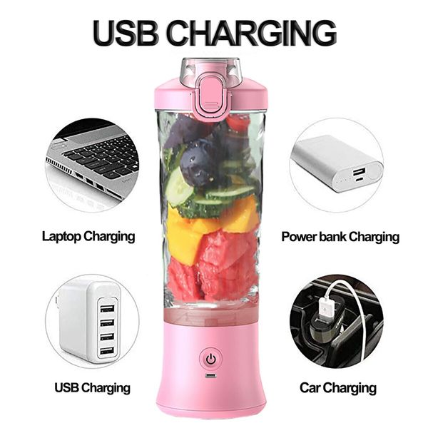 Portable Smoothies Blender,USB Juice Cup,Shakes Blender,Baby Food Mixing Machince with 6 Blades Rechargeable Battery,for Home,Travel,Office(Pink)