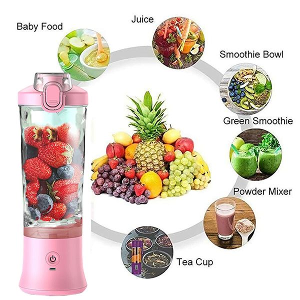 Portable Smoothies Blender,USB Juice Cup,Shakes Blender,Baby Food Mixing Machince with 6 Blades Rechargeable Battery,for Home,Travel,Office(Pink)