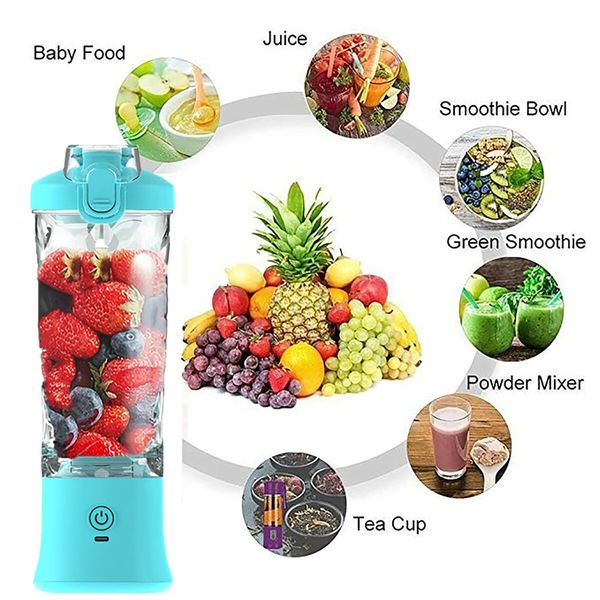 Portable Smoothies Blender,USB Juice Cup,Shakes Blender,Baby Food Mixing Machince with 6 Blades Rechargeable Battery,for Home,Travel,Office(Blue)