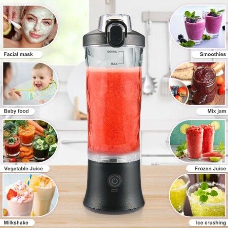 Portable Smoothies Blender,USB Juice Cup,Shakes Blender,Baby Food Mixing Machince with 6 Blades Rechargeable Battery,for Home,Travel,Office(Black)