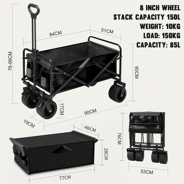 Folding Wagon Cart Beach Picnic Garden Utility Trolley Trailer Barrow Market Grocery Shopping Sports Outdoor Camping Luggage Collapsible 150kg