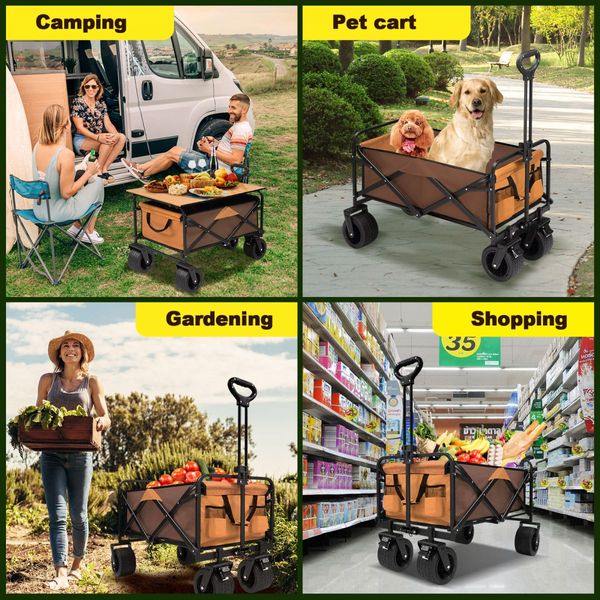 Folding Garden Trolley 150kg Trailer Cart Utility Wagon Barrow Beach Camping Picnic Campervan Sports Market Grocery Shopping with Tabletop