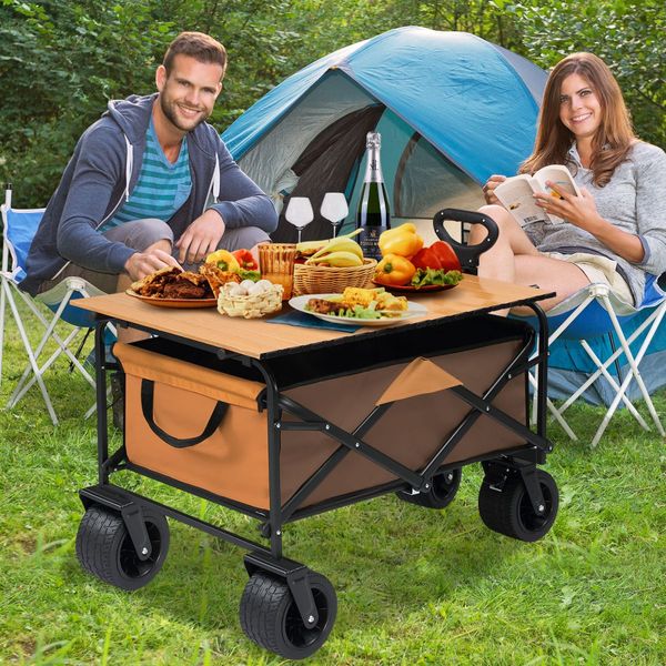 Folding Garden Trolley 150kg Trailer Cart Utility Wagon Barrow Beach Camping Picnic Campervan Sports Market Grocery Shopping with Tabletop