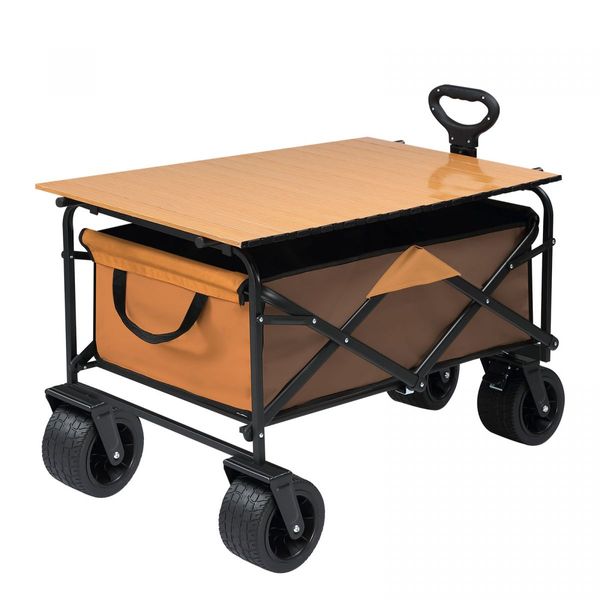 Folding Garden Trolley 150kg Trailer Cart Utility Wagon Barrow Beach Camping Picnic Campervan Sports Market Grocery Shopping with Tabletop