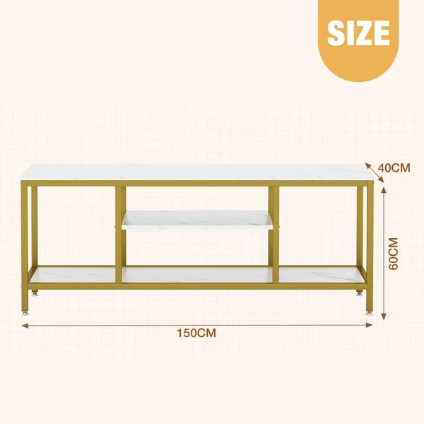 TV Stand Modern Console 3 Tier Marble Table Open Storage Shelves Entertainment Centre Cabinet Living Room