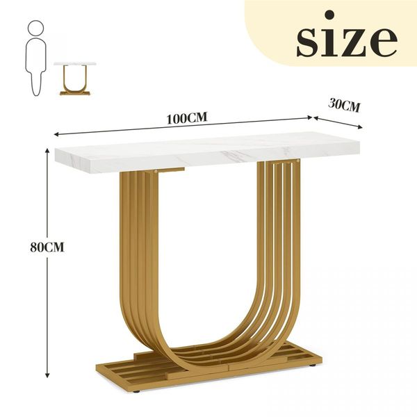 Modern Console Table Coffee Narrow Side Desk Storage Rack Marble White Living Room Office Entry Office