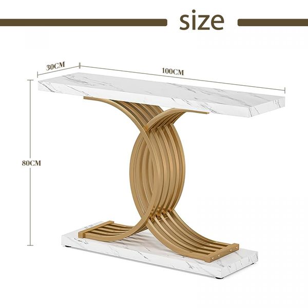 Modern Console Table Coffee Narrow Side Desk Storage Rack Marble White Living Room Office Entry Office