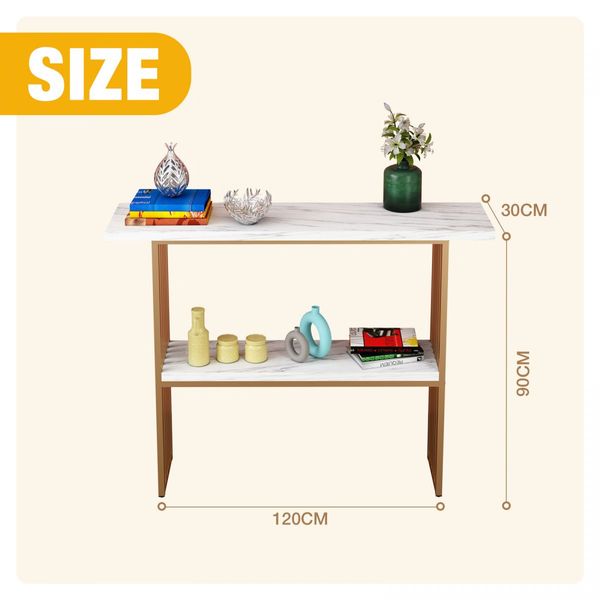 120cm Console Table White Faux Marble Entryway Hallway Gold Finished Frame Modern Deluxe Sofa with 2 Tier Storage