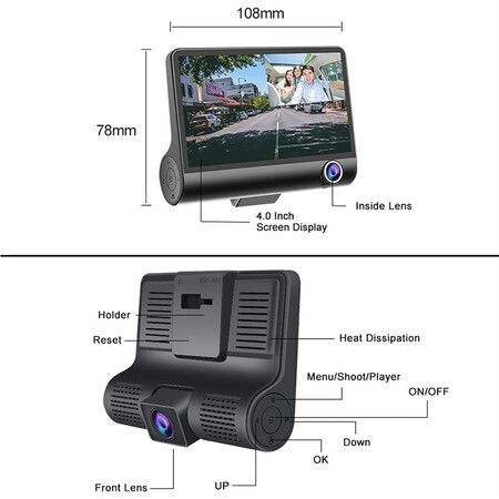 Car Dvr 4 Inch 3 Camera Lens Dashcam FHD 1080P Auto Video Recorder Dash Cam(TF Card is Not Included)