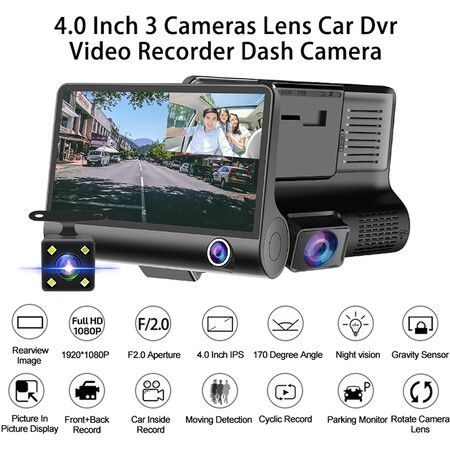 Car Dvr 4 Inch 3 Camera Lens Dashcam FHD 1080P Auto Video Recorder Dash Cam(TF Card is Not Included)