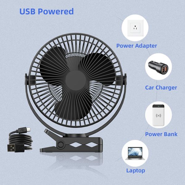 10000mAh 8-Inch Rechargeable Battery Operated Clip on Fan, Air Circulating USB Fan,Portable for Camping Tent Beach Car Col White