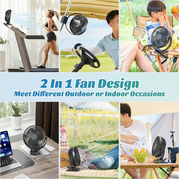 10000mAh 8-Inch Rechargeable Battery Operated Clip on Fan, Air Circulating USB Fan,Portable for Out Camping Tent Beach Car Col Black