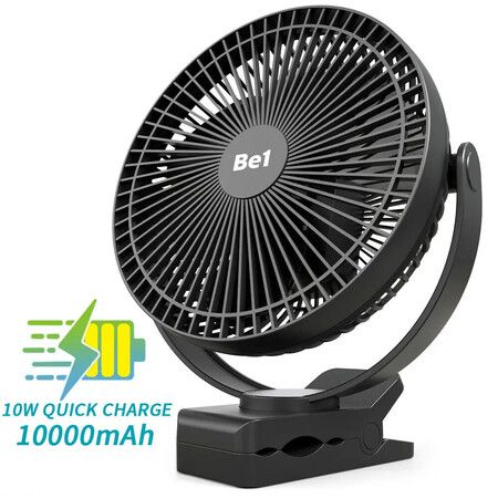 10000mAh 8-Inch Rechargeable Battery Operated Clip on Fan, Air Circulating USB Fan,Portable for Out Camping Tent Beach Car Col Black