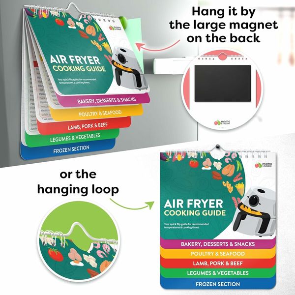 Air Fryer Magnetic Cheat Sheet Set, Cooking Time Charts and Recipe Booklet for Oven and Kitchen