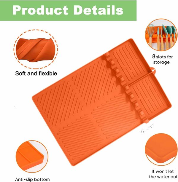 Silicone Grill Side Shelf Mat for Blackstone BBQ Grill,3 in 1 Silicone Spatula Mat with Drip Pad,Large Silicone Utensil Rest for Multiple Grill Tools