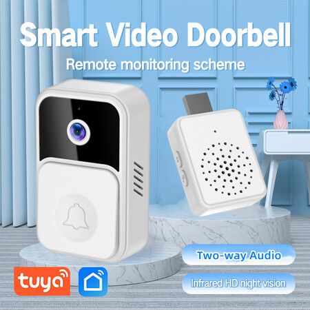 V9-White-Smart Wireless Remote Video Doorbell, Camera Wireless Intercom, HD Night Vision WiFi Security, Cloud Storage, 2-Way Audio,Visitor Capture