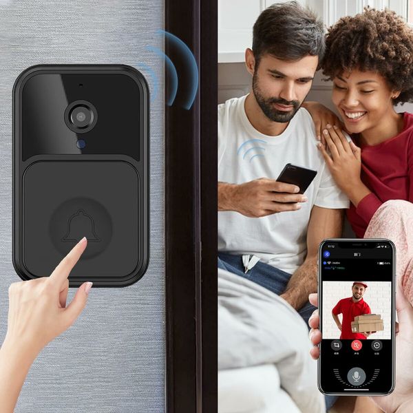 V9-Black-Smart Wireless Remote Video Doorbell, Camera Wireless Intercom, HD Night Vision WiFi Security, Cloud Storage, 2-Way Audio,Visitor Capture