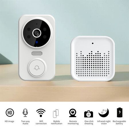 (White)M8 Wireless Doorbell Camera, Smart Video Doorbell Camera Visible Doorbells,HD IR Night Vision Surveillance Doorbell