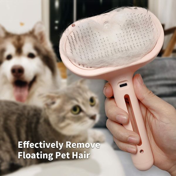 Spray Brush for Shedding, Remove Static Flying Pet Grooming Brush Self Cleaning Dog Brush (Pink)