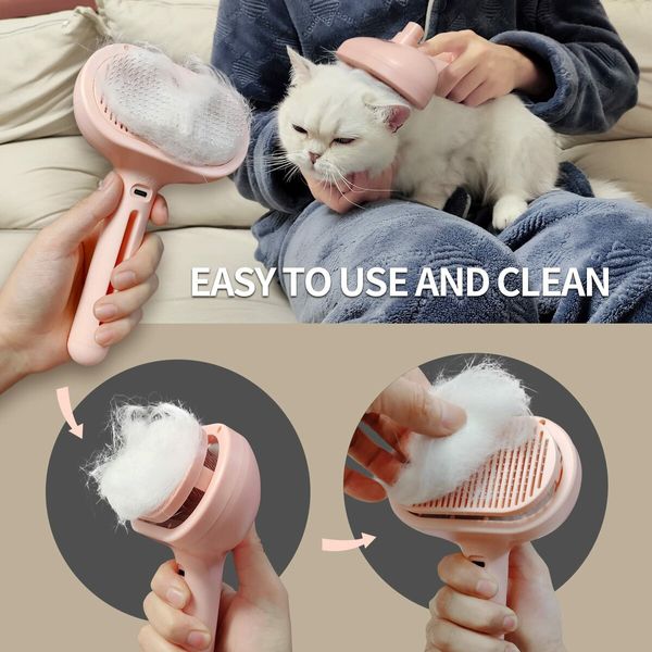 Spray Brush for Shedding, Remove Static Flying Pet Grooming Brush Self Cleaning Dog Brush (Pink)