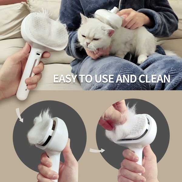 Spray Brush for Shedding, Remove Static Flying Pet Grooming Brush Self Cleaning Dog Brush (White)