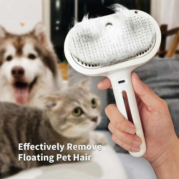 Spray Brush for Shedding, Remove Static Flying Pet Grooming Brush Self Cleaning Dog Brush (White)