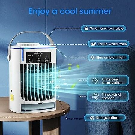 Portable Air Conditioners,Portable ac with 3 Speeds,Ultrasonic Mist Maker & Blue Light, Desk Fan with 500ML Tank for Home Office Camping