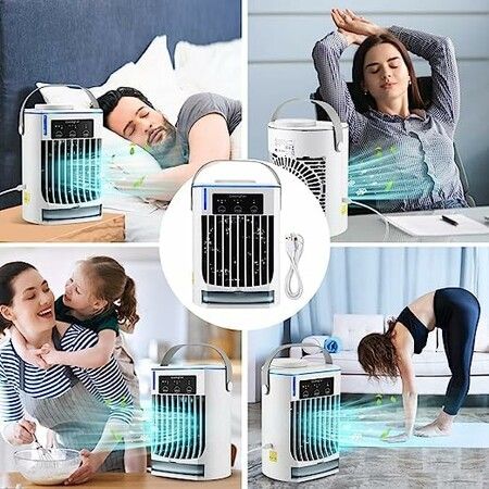 Portable Air Conditioners,Portable ac with 3 Speeds,Ultrasonic Mist Maker & Blue Light, Desk Fan with 500ML Tank for Home Office Camping